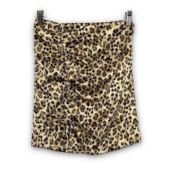 NWT FREE PEOPLE Y2K 90s Satin Leopard Print Ruched Side Slit Pencil Mini Skirt 2 - Picture 4 of 9